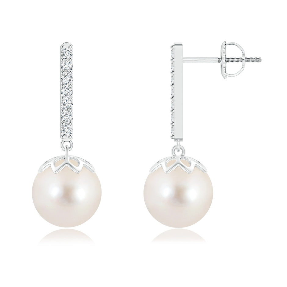Freshwater Pearl and Diamond Bar Drop Earrings