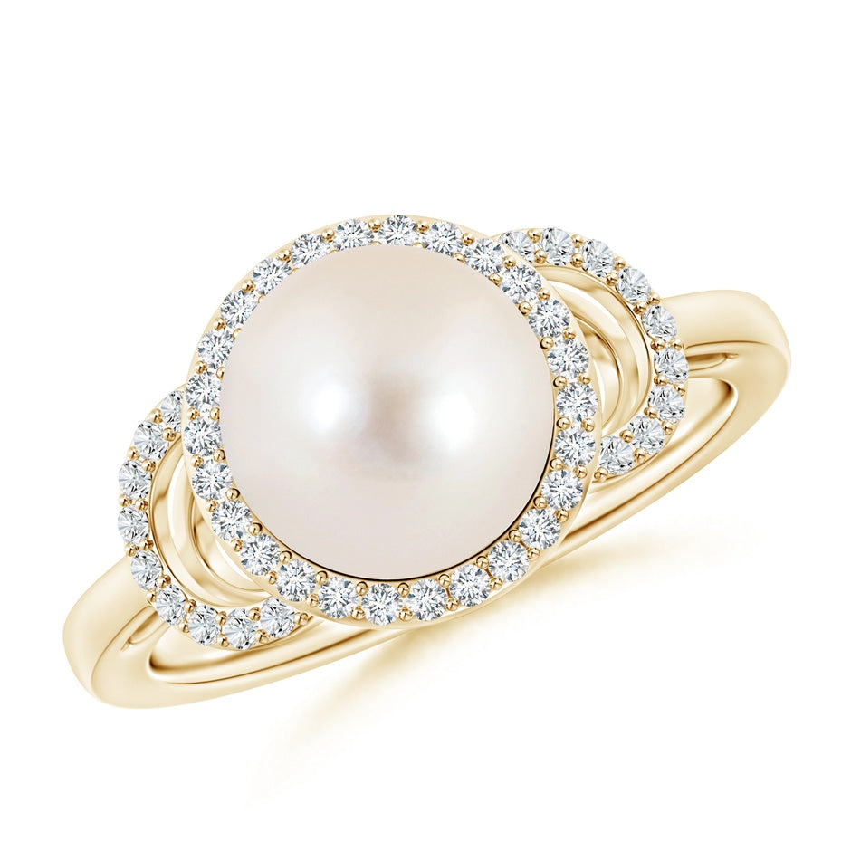 Freshwater Pearl Halo Ring with Diamonds