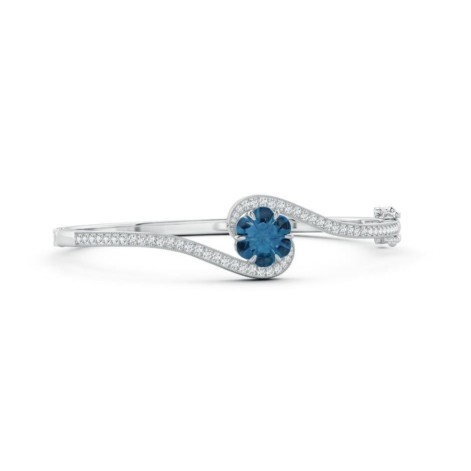 Six-Petal London Blue Topaz Flower Bypass Bangle Bracelet