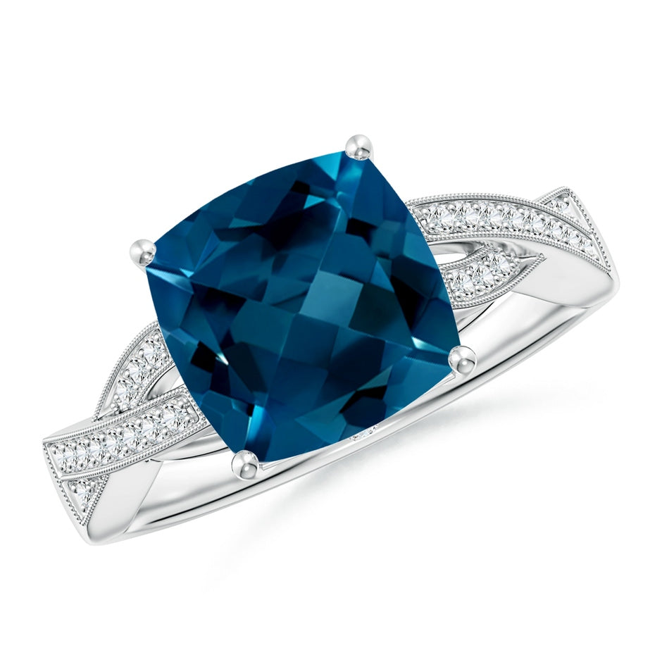 Cushion London Blue Topaz Criss Cross Ring with Diamonds