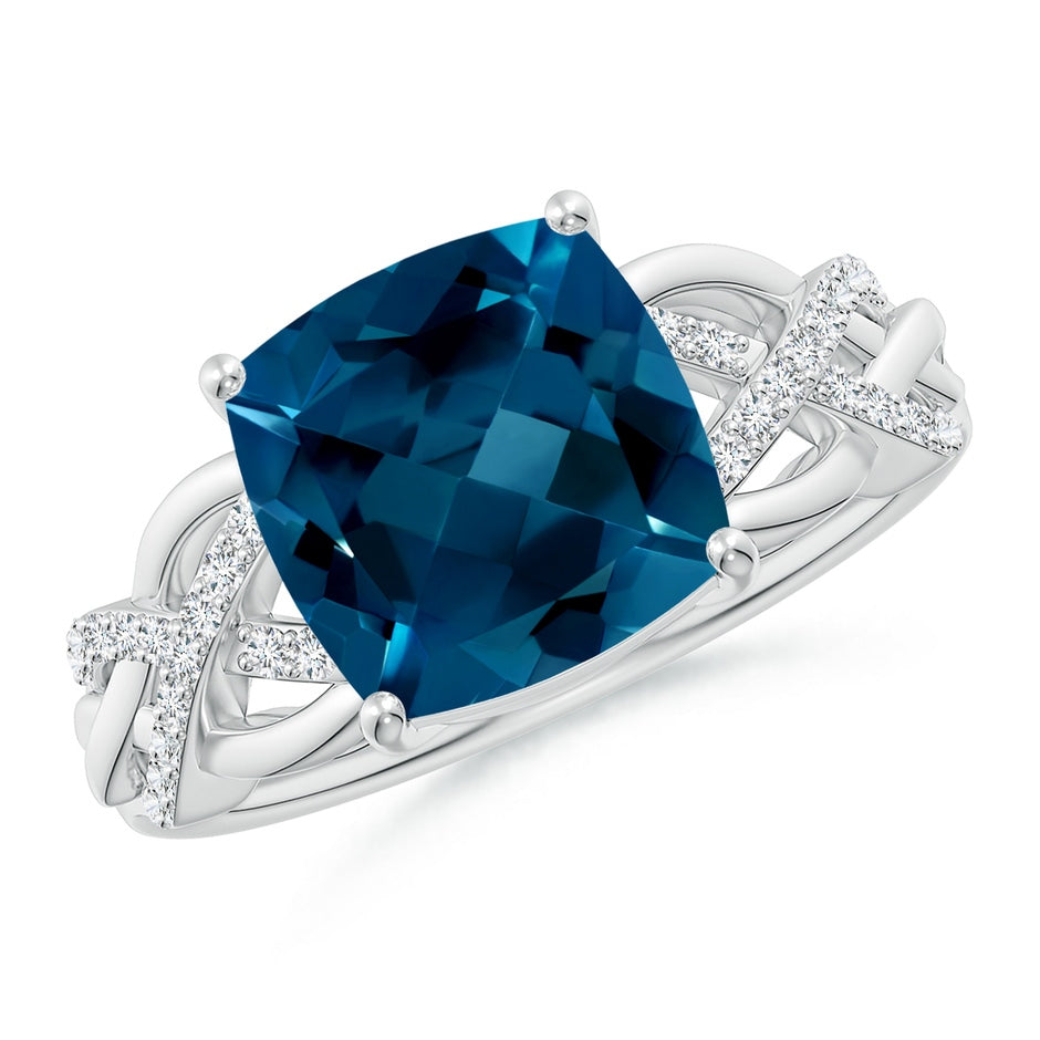 Criss Cross Shank Cushion London Blue Topaz Engagement Ring
