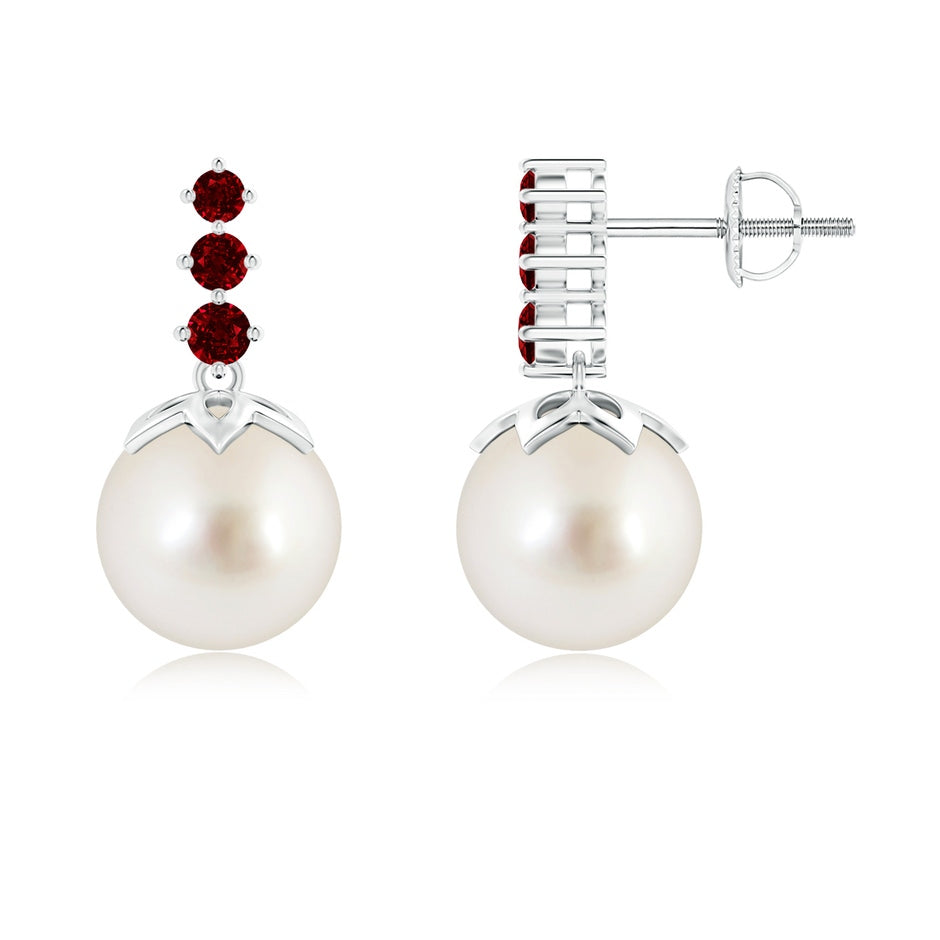 South Sea Pearl Earrings with Graduated Ruby