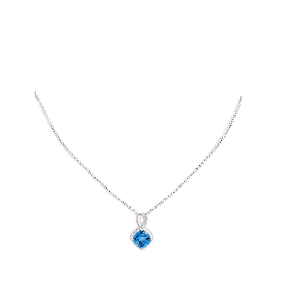 Claw-Set Swiss Blue Topaz Infinity Pendant with Diamonds
