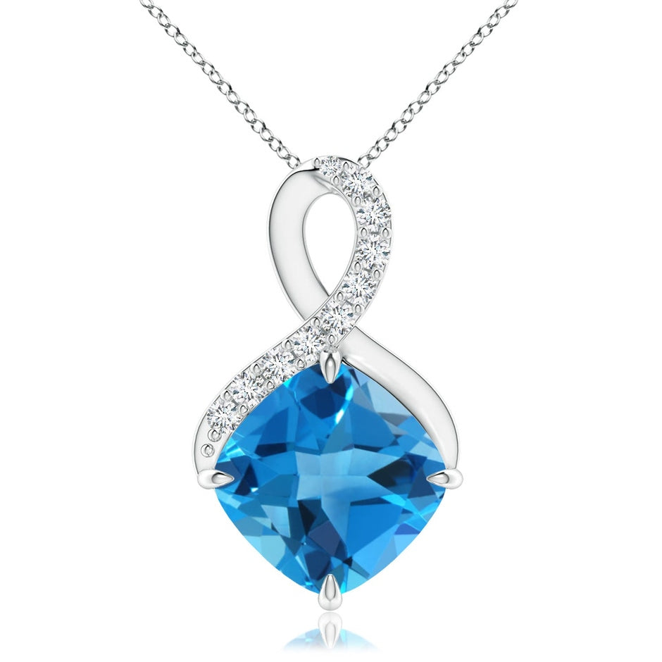 Claw-Set Swiss Blue Topaz Infinity Pendant with Diamonds