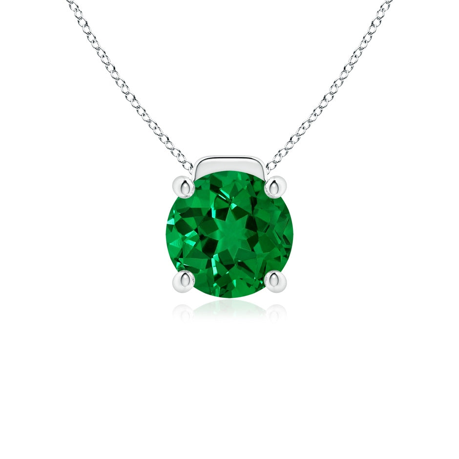 Lab-Grown Solitaire Round Emerald Floating Pendant