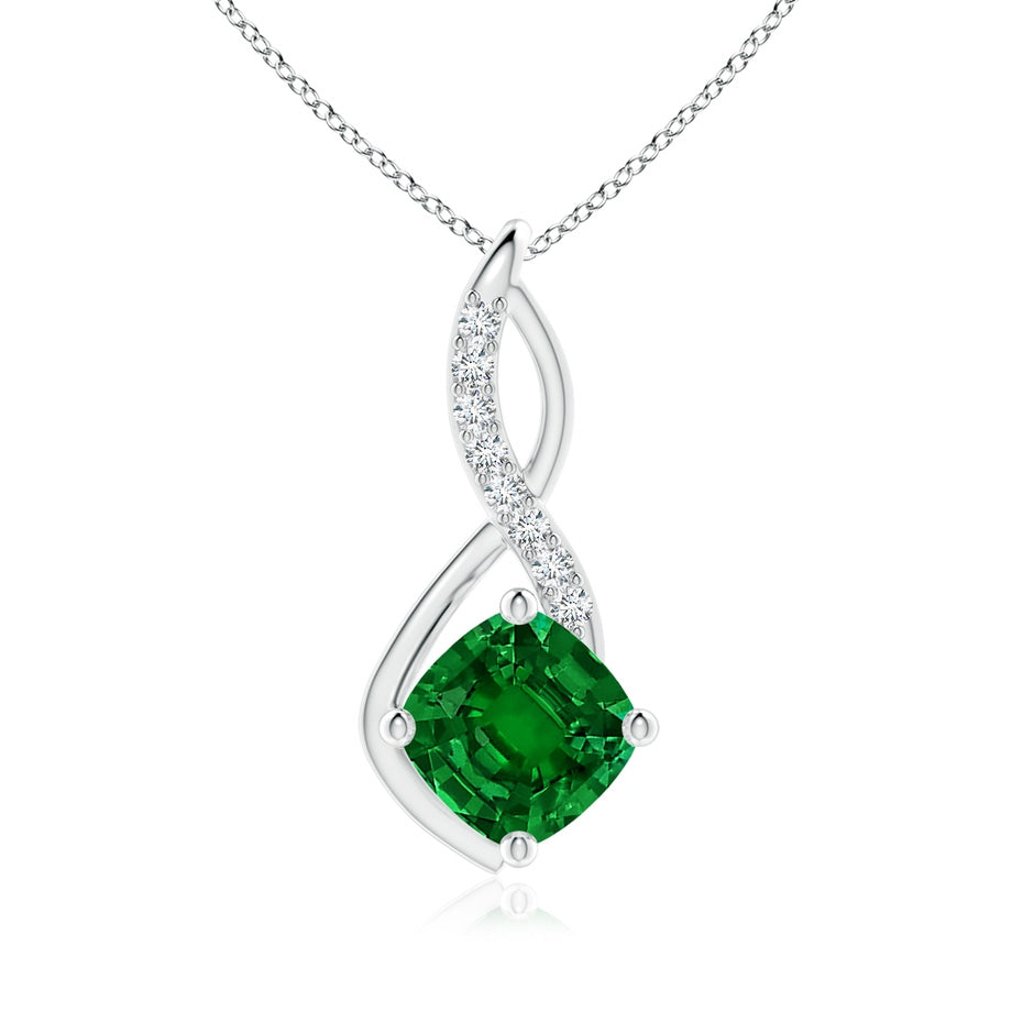 Cushion Lab-Grown Emerald Infinity Pendant with Diamond Accents