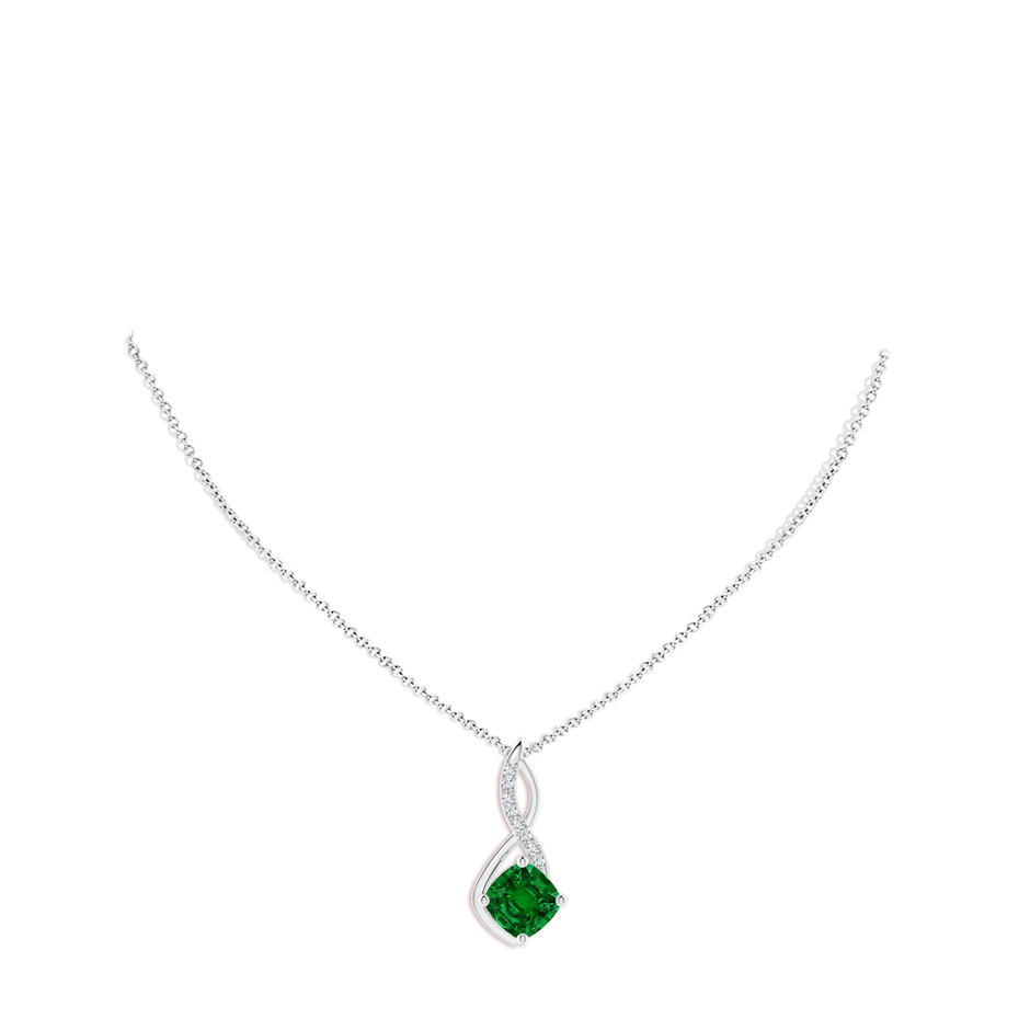 Cushion Lab-Grown Emerald Infinity Pendant with Diamond Accents
