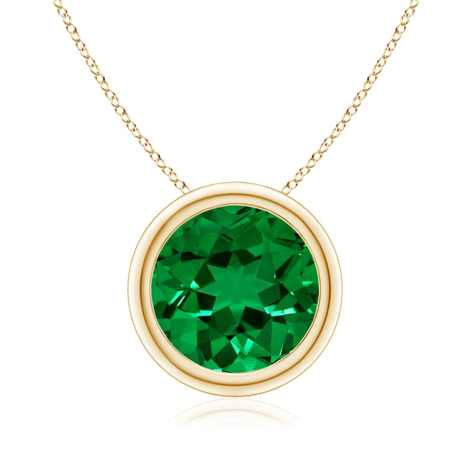 Lab-Grown Bezel-Set Round Emerald Solitaire Pendant