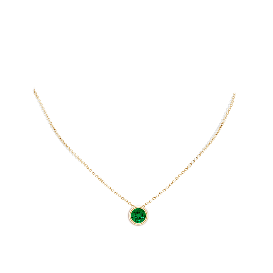 Lab-Grown Bezel-Set Round Emerald Solitaire Pendant