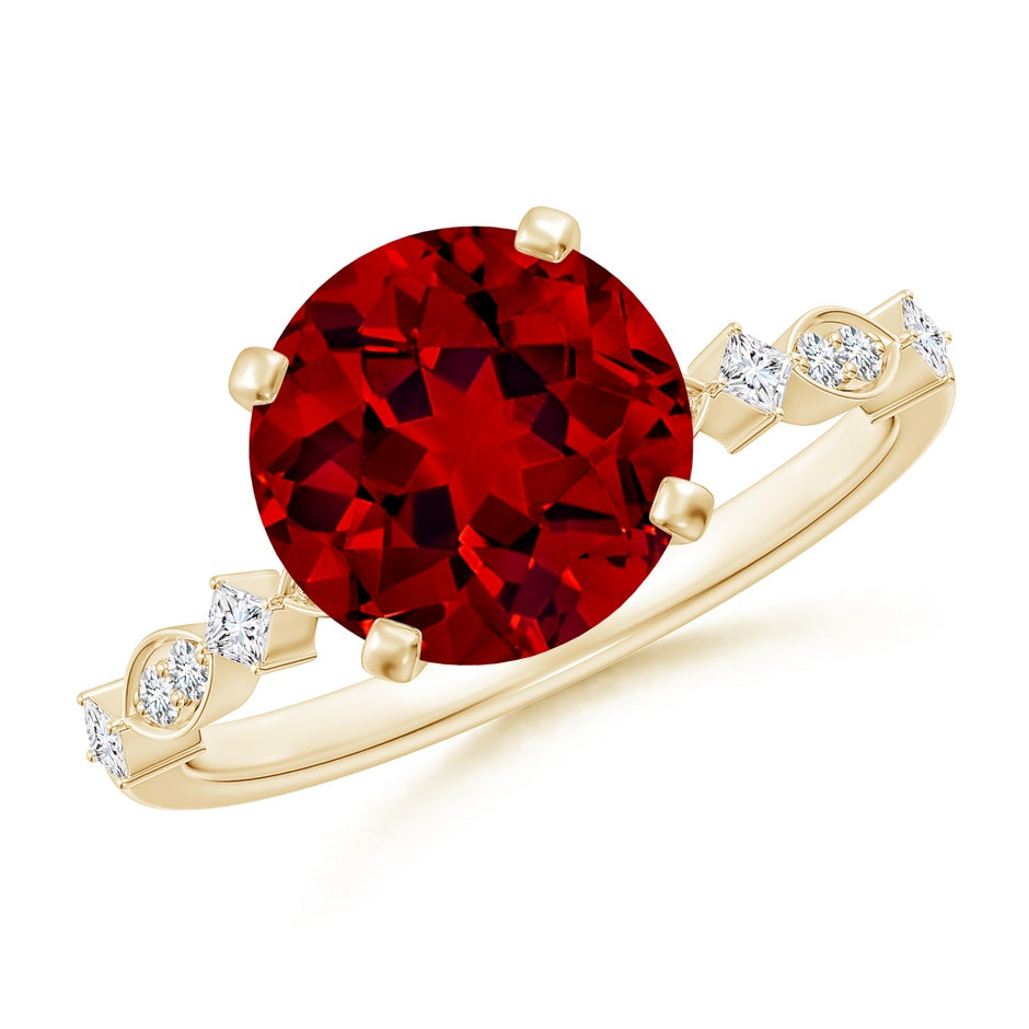 Round Lab-Grown Ruby Engagement Ring with Marquise Motifs