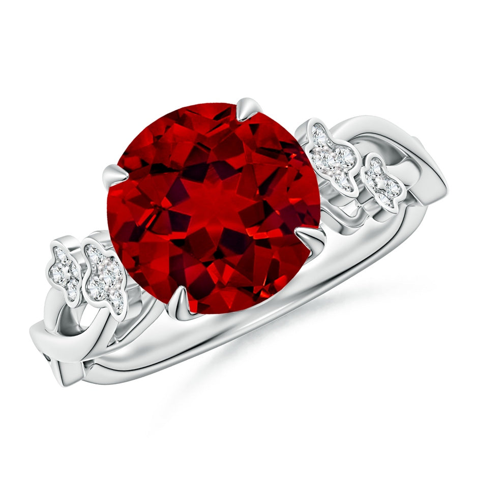 Lab-Grown Nature-Inspired Round Ruby Floral Engagement Ring