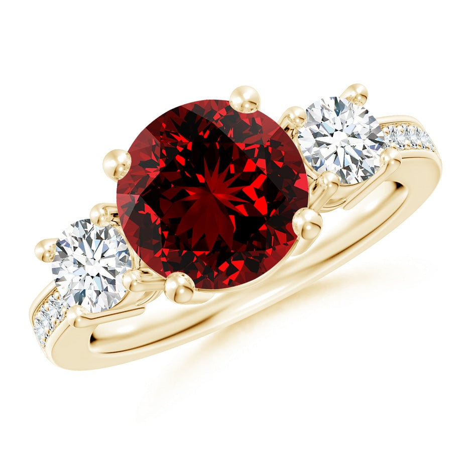 Classic Three Stone Round Lab-Grown Ruby and Diamond Engagement Ring