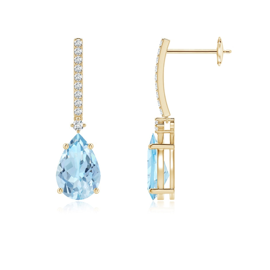 Solitaire Pear Aquamarine Drop Earrings with Diamonds