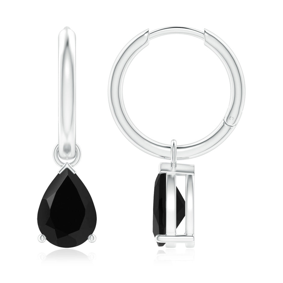 Pear-Shaped Black Onyx Hinged Hoop Drop Earrings