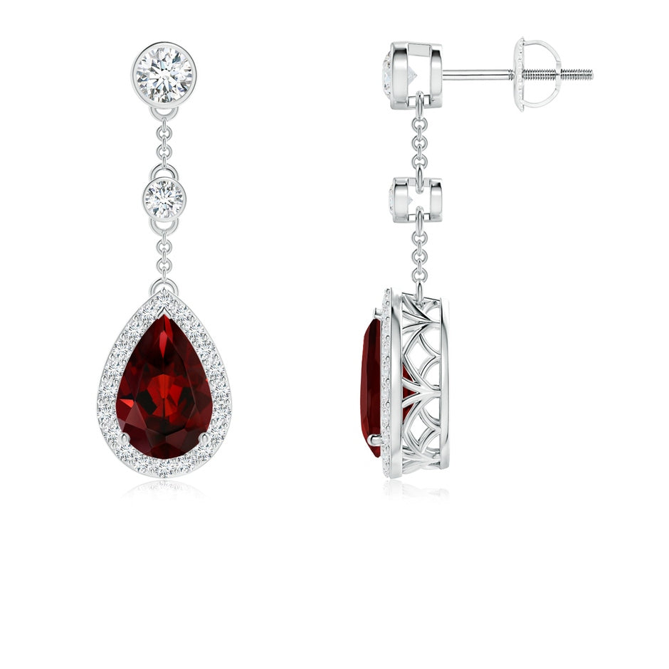 Vintage Style Pear-Shaped Garnet Halo Drop Earrings
