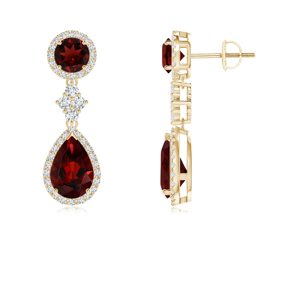 Two Tier Garnet Drop Earrings with Diamond Halo