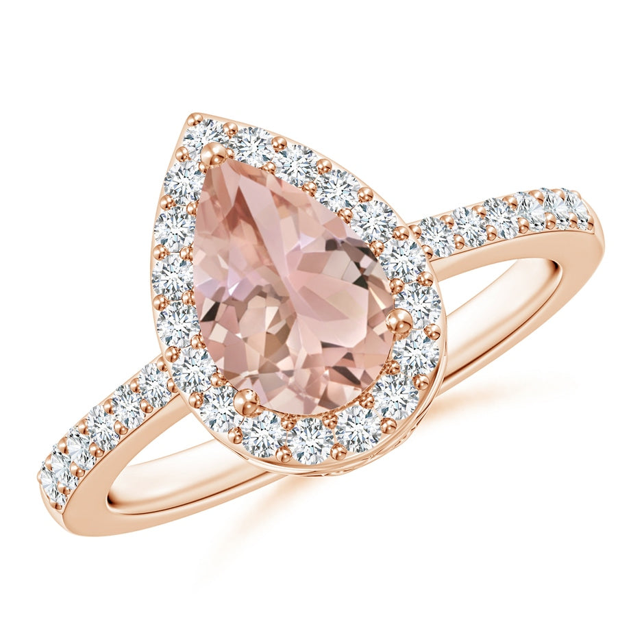 Prong-Set Pear Morganite Ring with Diamond Halo