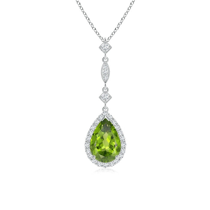 Prong-Set Peridot Teardrop Halo Pendant with Diamond Accents
