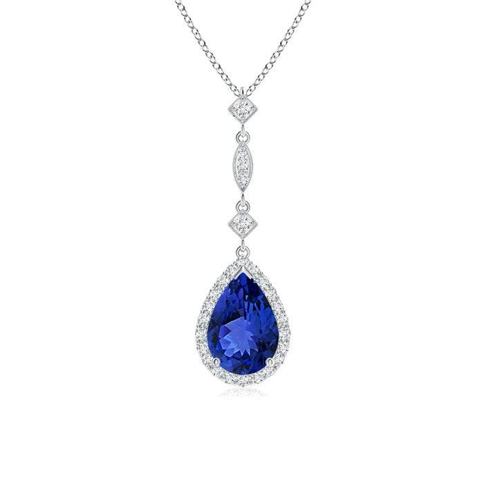 Prong-Set Tanzanite Teardrop Halo Pendant with Diamond Accents