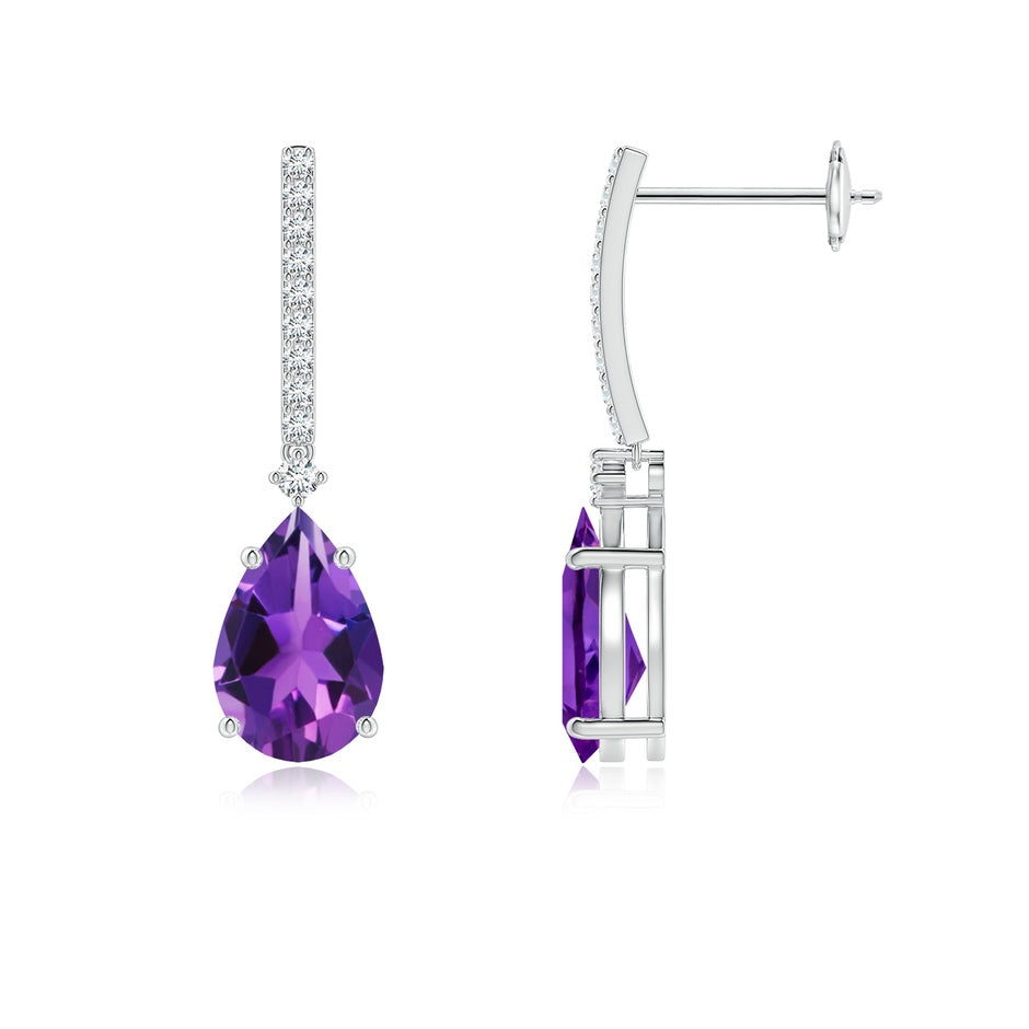Solitaire Pear Amethyst Drop Earrings with Diamonds