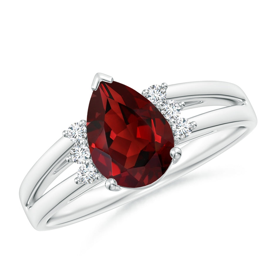 Pear Garnet Ring with Triple Diamond Accents
