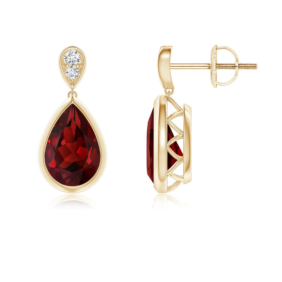 Bezel-Set Garnet Teardrop Earrings with Diamond