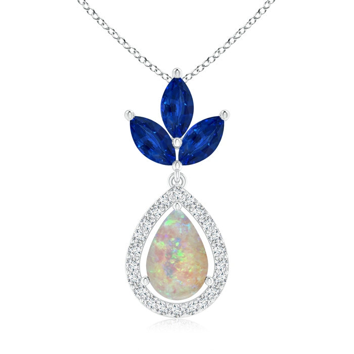 Floating Opal and Diamond Halo Pendant with Sapphires