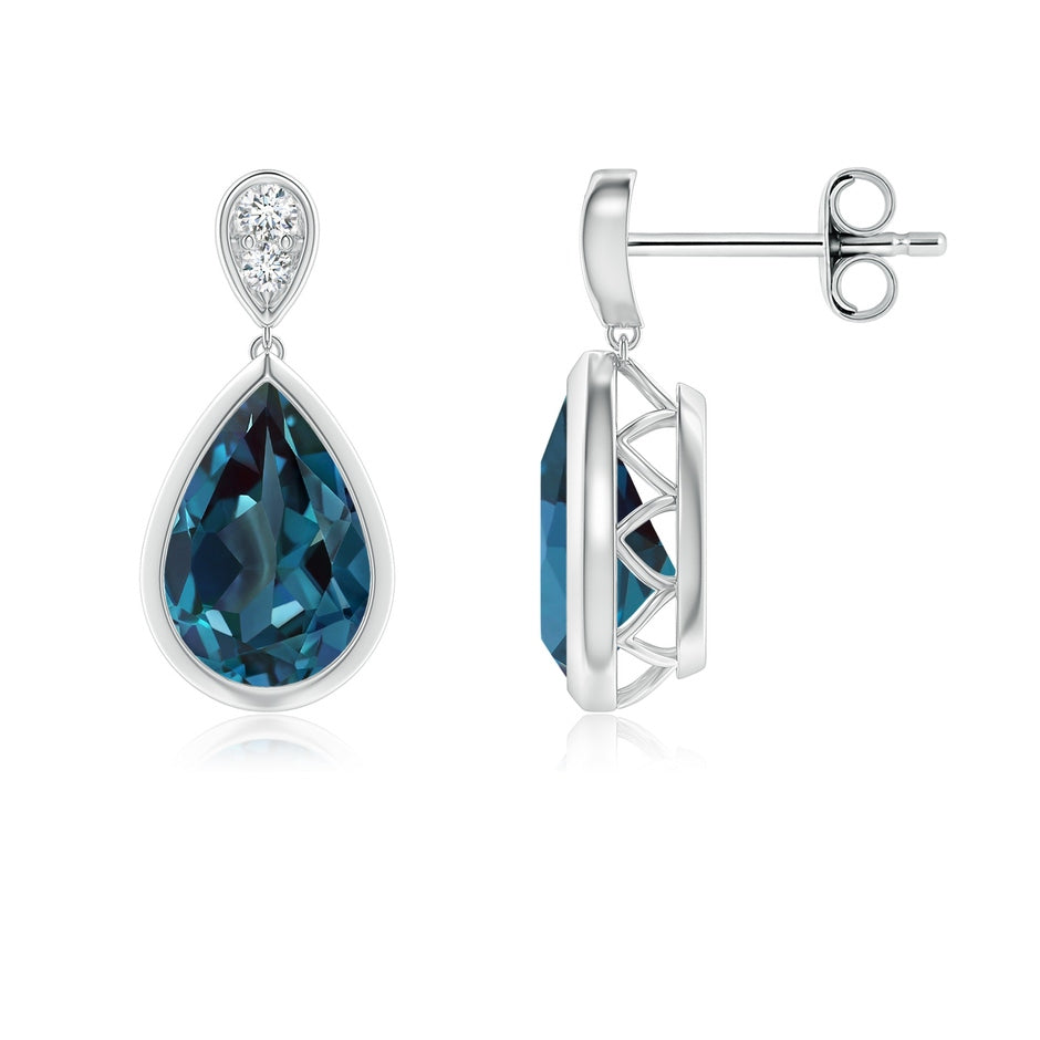 Bezel-Set Lab-Grown Alexandrite Teardrop Earrings with Diamond