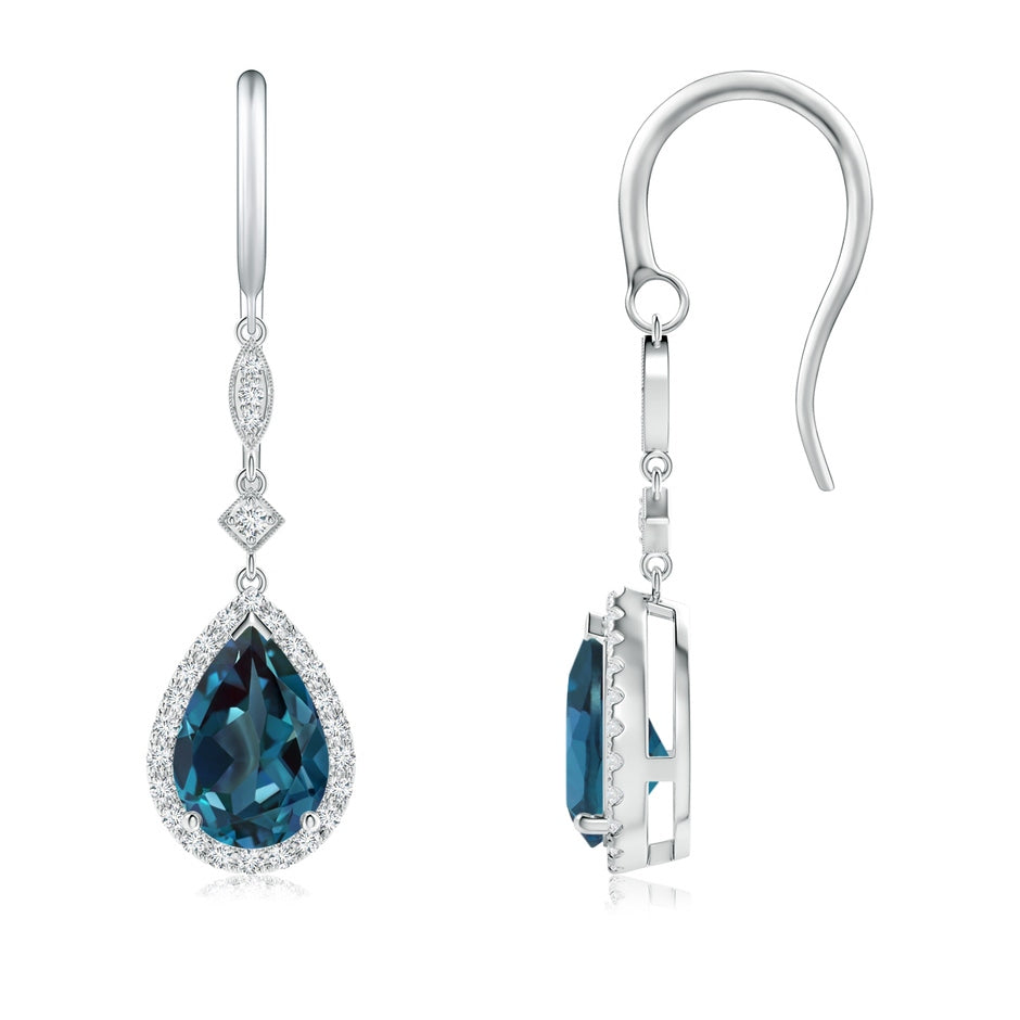 Pear-Shaped Lab-Grown Alexandrite Drop Earrings with Diamond Halo