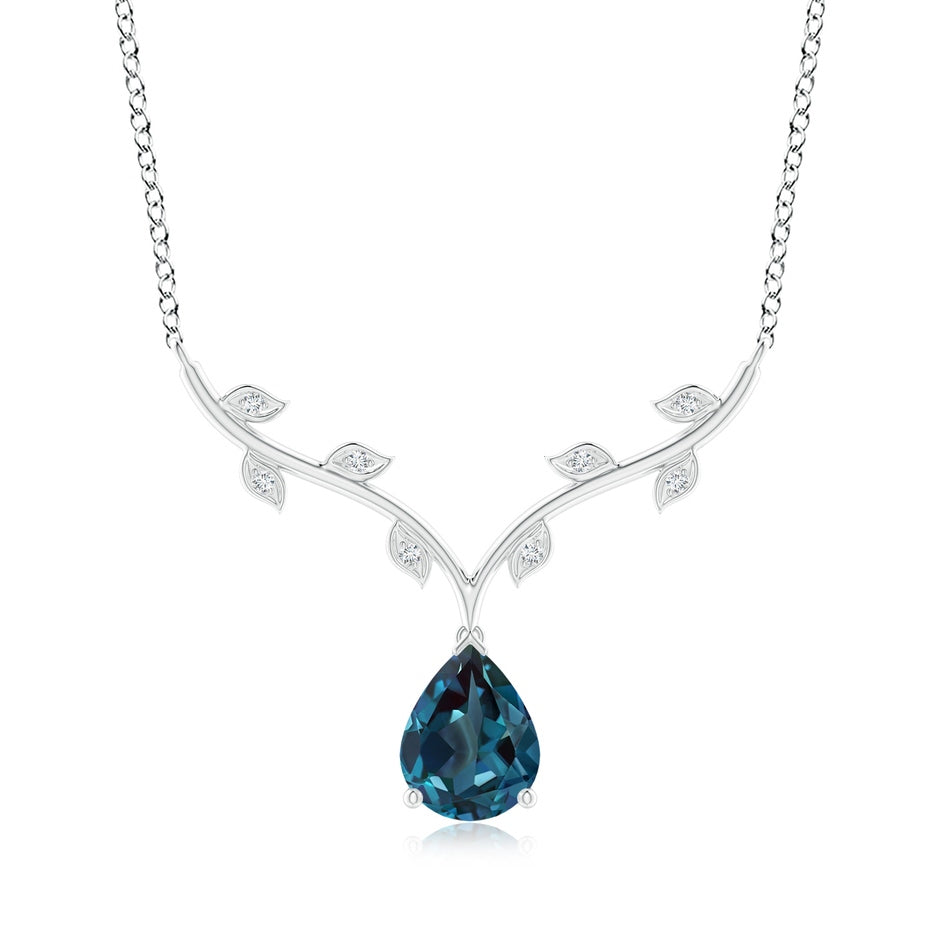 Pear-Shaped Lab-Grown Alexandrite Necklace with Leaf Motifs