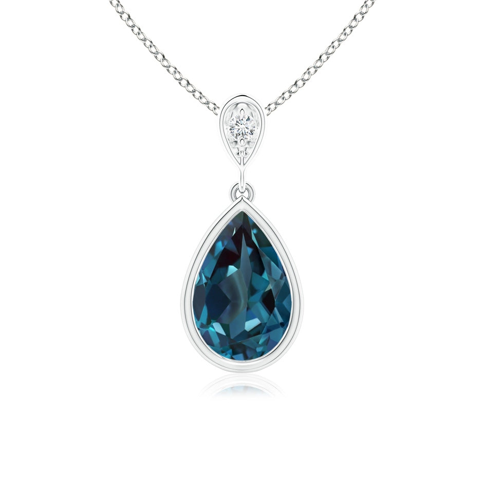 Bezel-Set Lab-Grown Alexandrite Teardrop Pendant with Diamond