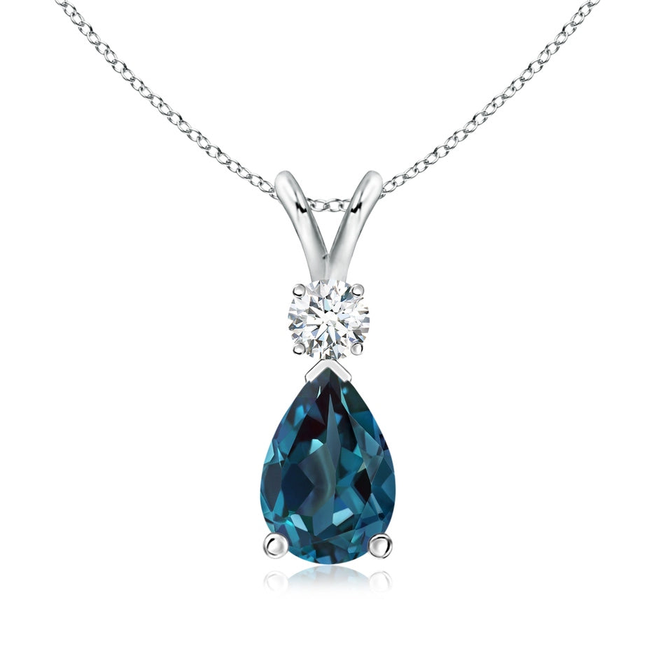 Prong-Set Lab-Grown Alexandrite Teardrop V-Bale Pendant with Diamond