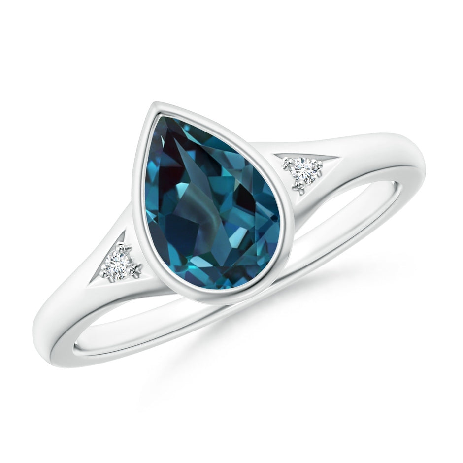 Bezel-Set Pear-Shaped Lab-Grown Alexandrite Ring with Diamonds
