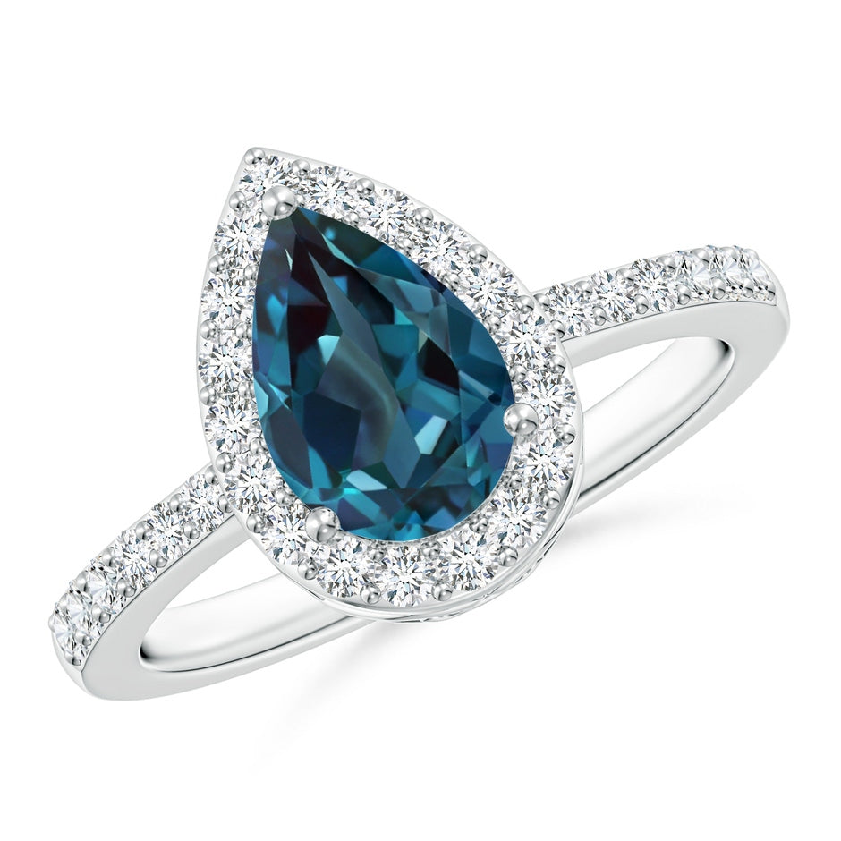 Prong-Set Pear Lab-Grown Alexandrite Ring with Diamond Halo