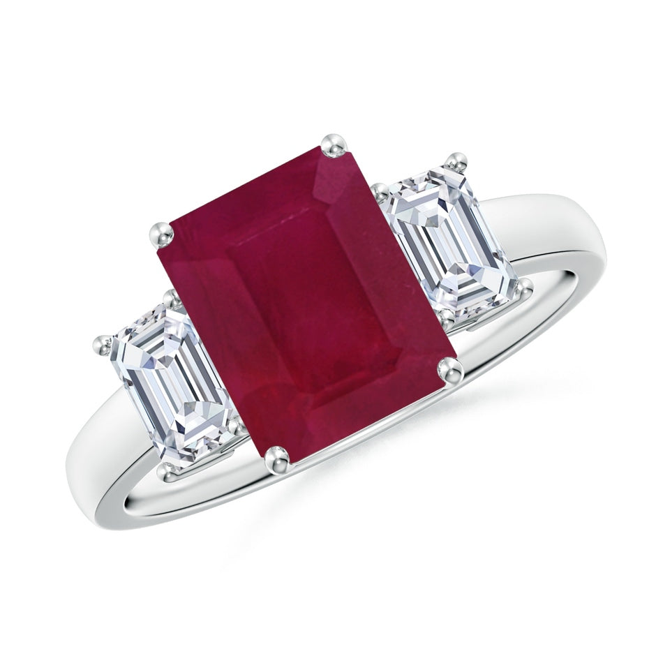 Emerald-Cut Ruby and Diamond Three Stone Ring