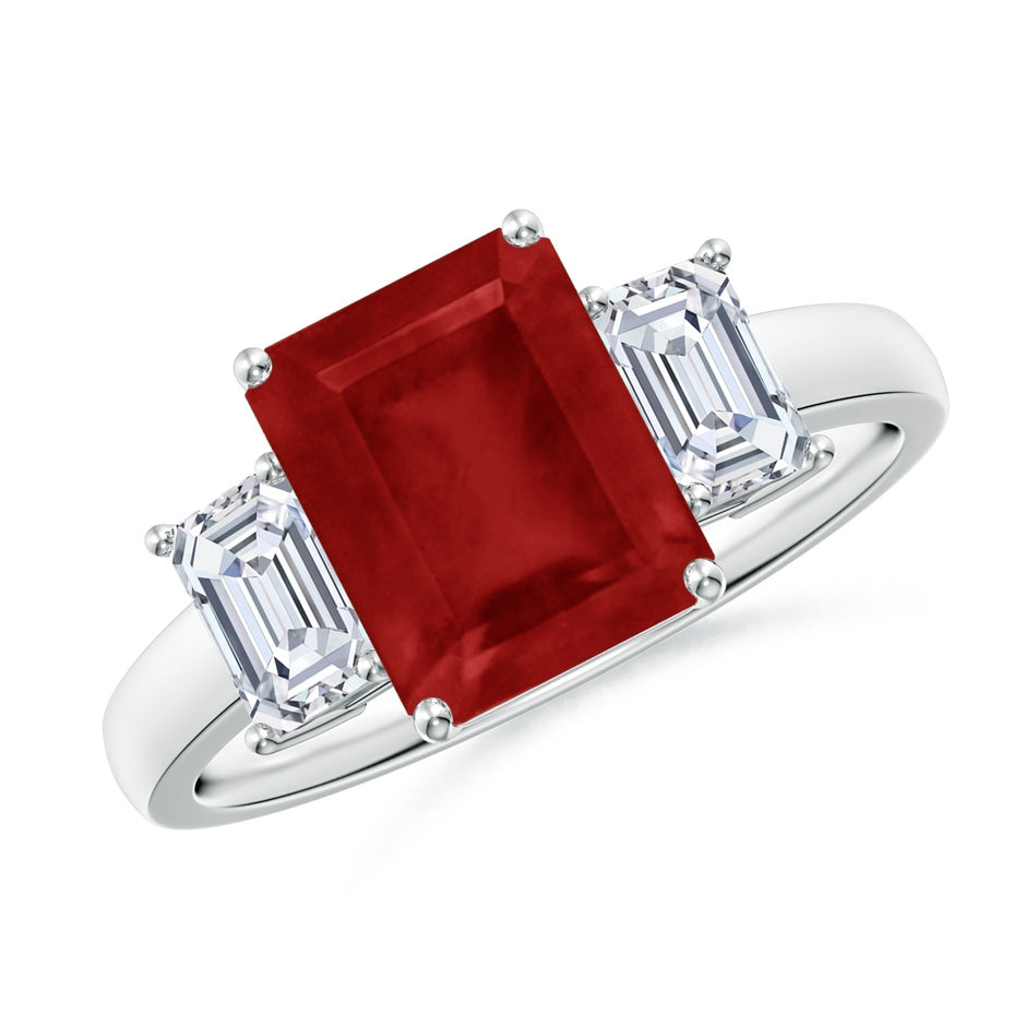 Emerald-Cut Ruby and Diamond Three Stone Ring