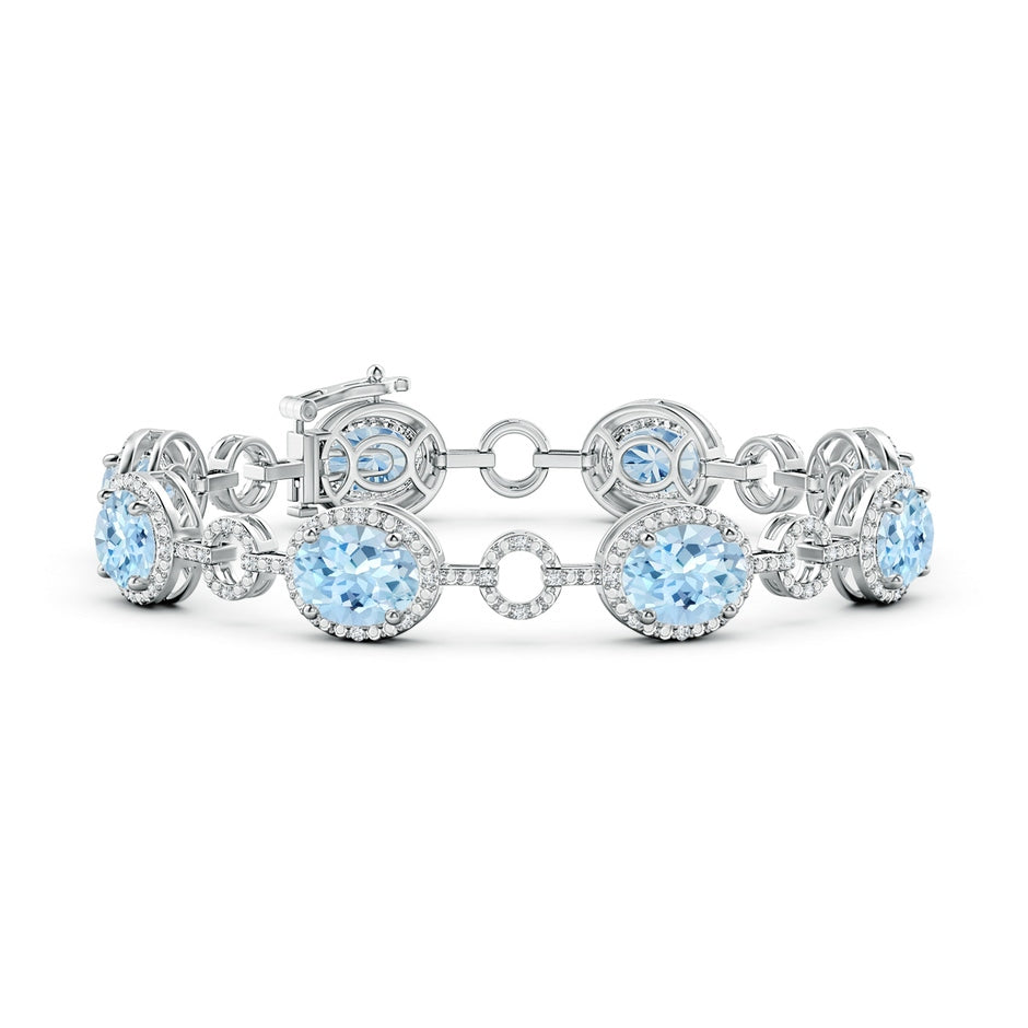 Oval Aquamarine Halo Open Circle Link Bracelet