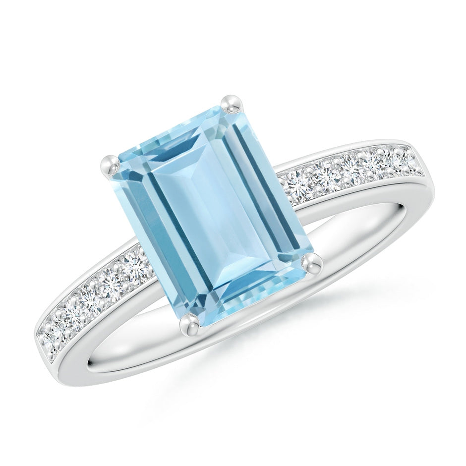 Octagonal Aquamarine Engagement Ring with Diamonds