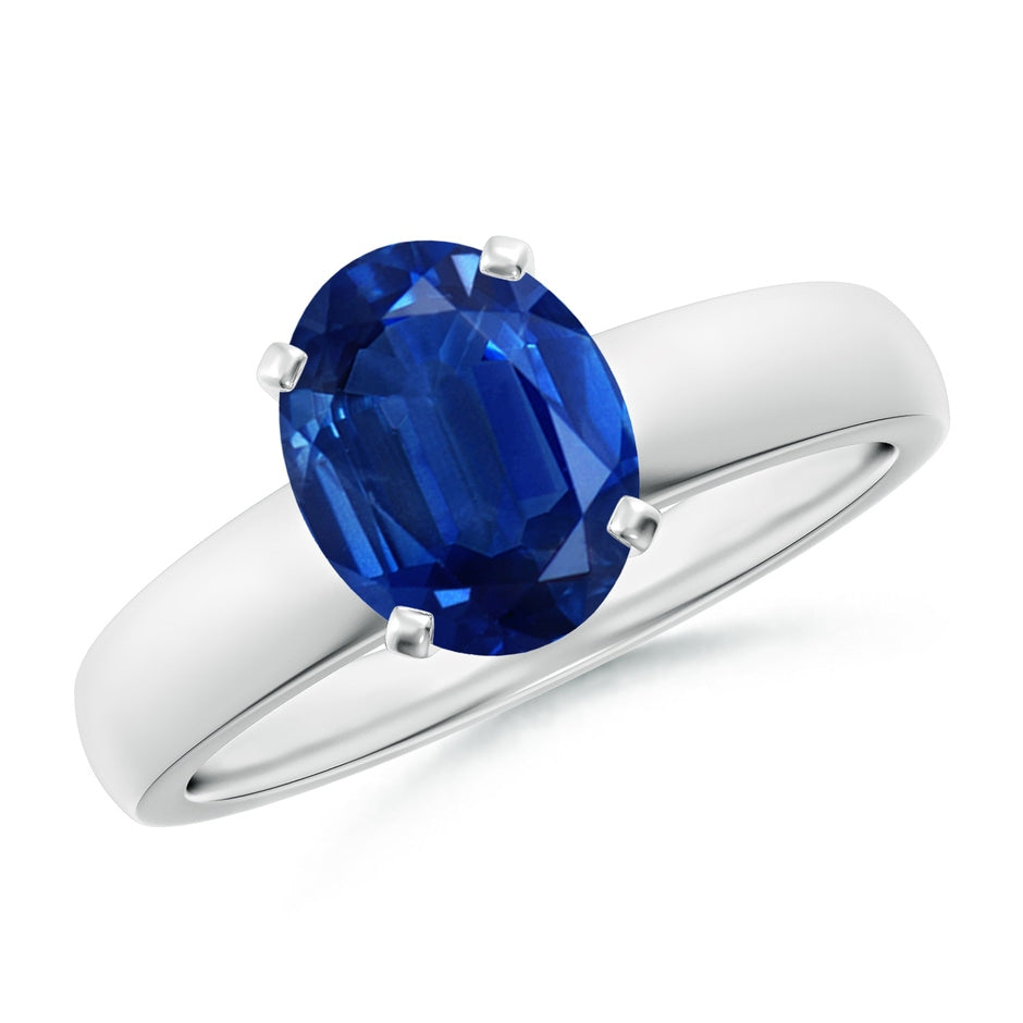 Prong-Set Oval Blue Sapphire Solitaire Engagement Ring