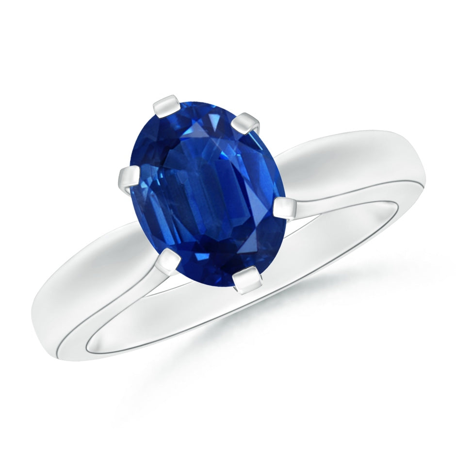 Tapered Shank Oval Solitaire Sapphire Ring