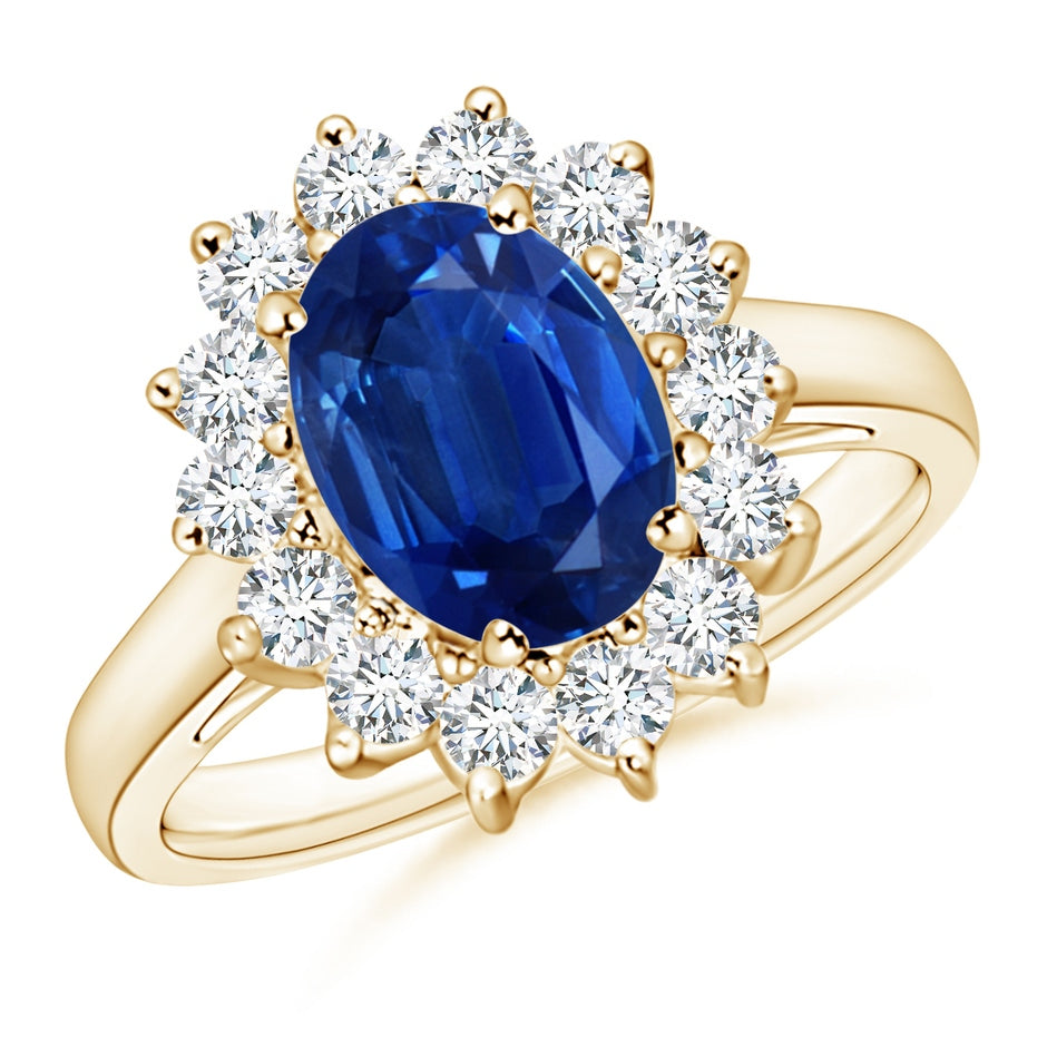 Princess Diana Inspired Blue Sapphire Ring with Diamond Halo