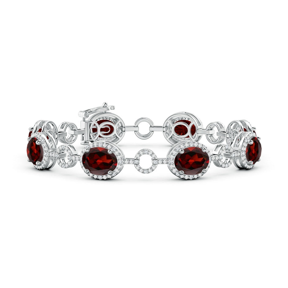 Oval Garnet Halo Open Circle Link Bracelet