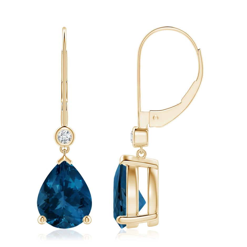 Pear-Shaped London Blue Topaz Leverback Drop Earrings with Diamond