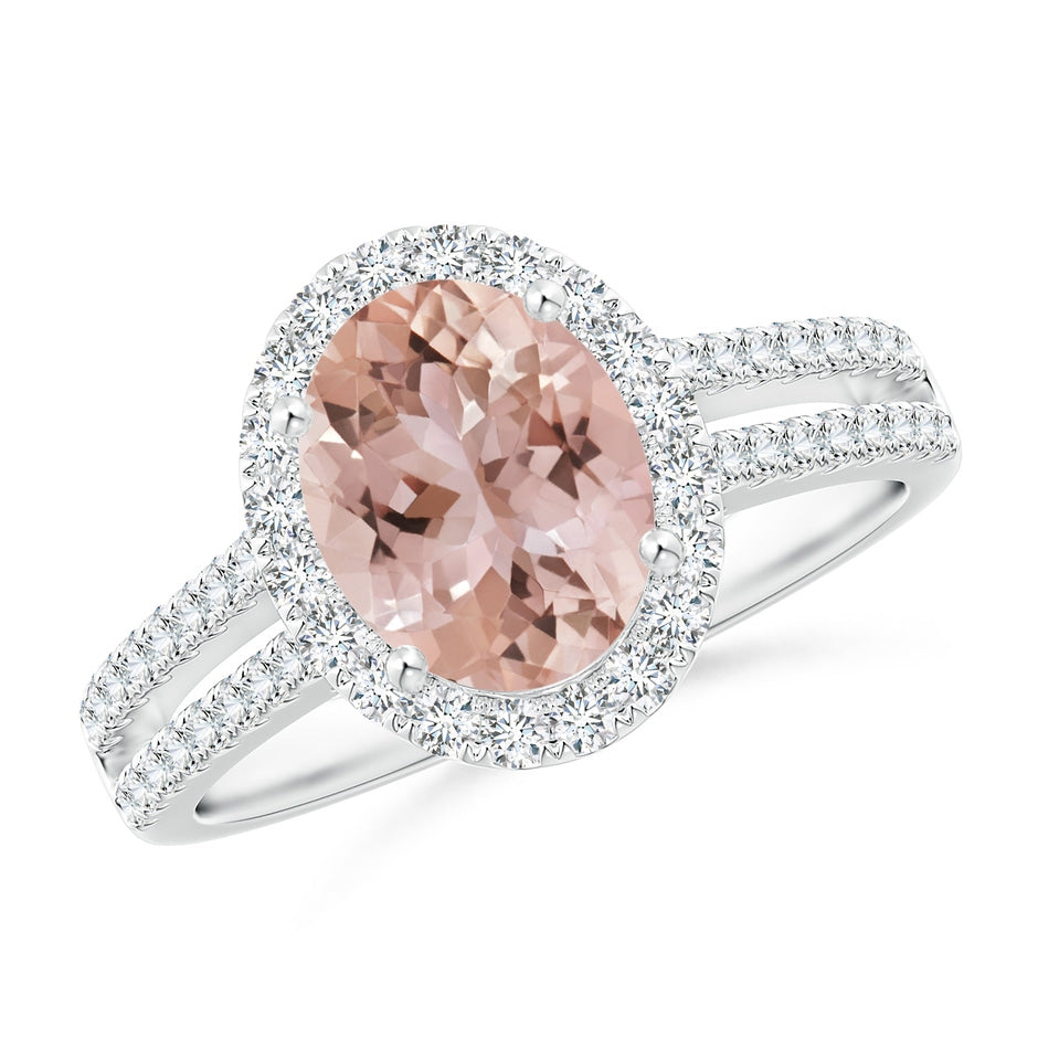 Oval Morganite Split Shank Halo Ring with Diamonds