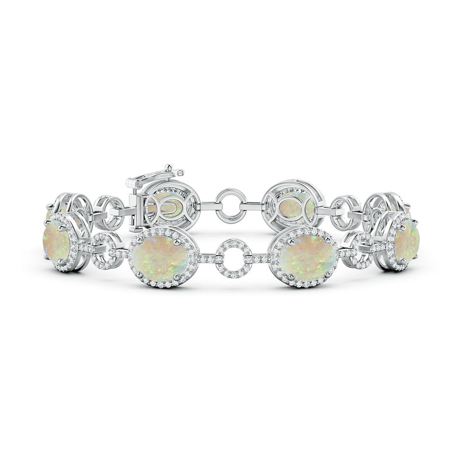 Oval Opal Halo Open Circle Link Bracelet