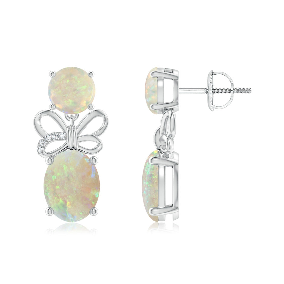 Round & Oval Opal Libra Ribbon Earrings with Diamond Accents