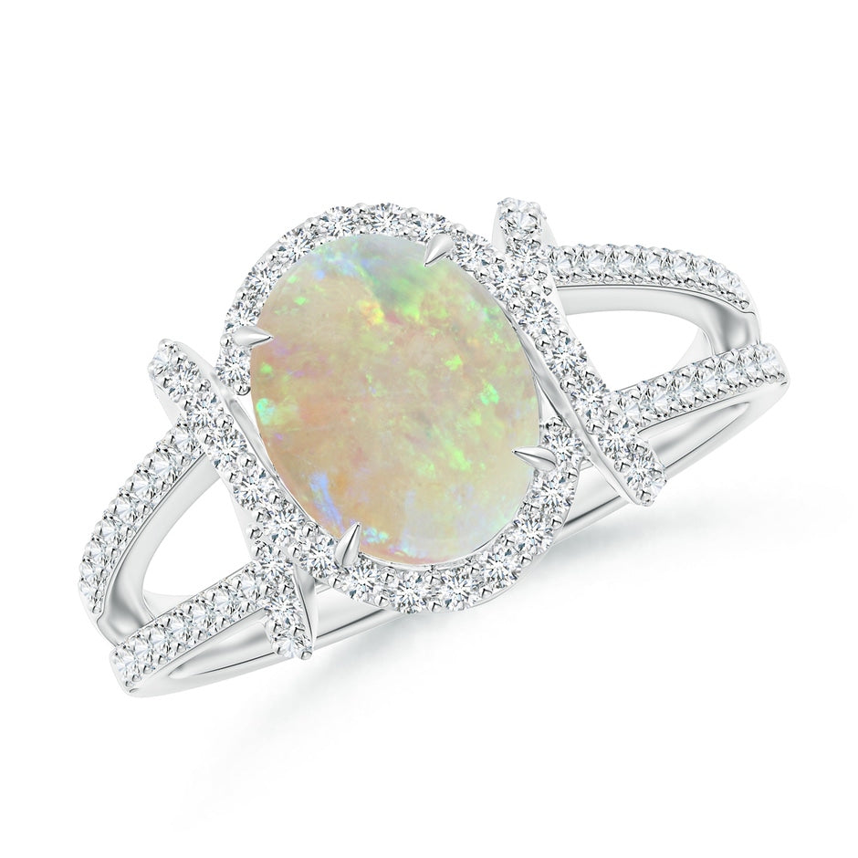 Oval Opal Split Shank Cocktail Ring with Diamonds
