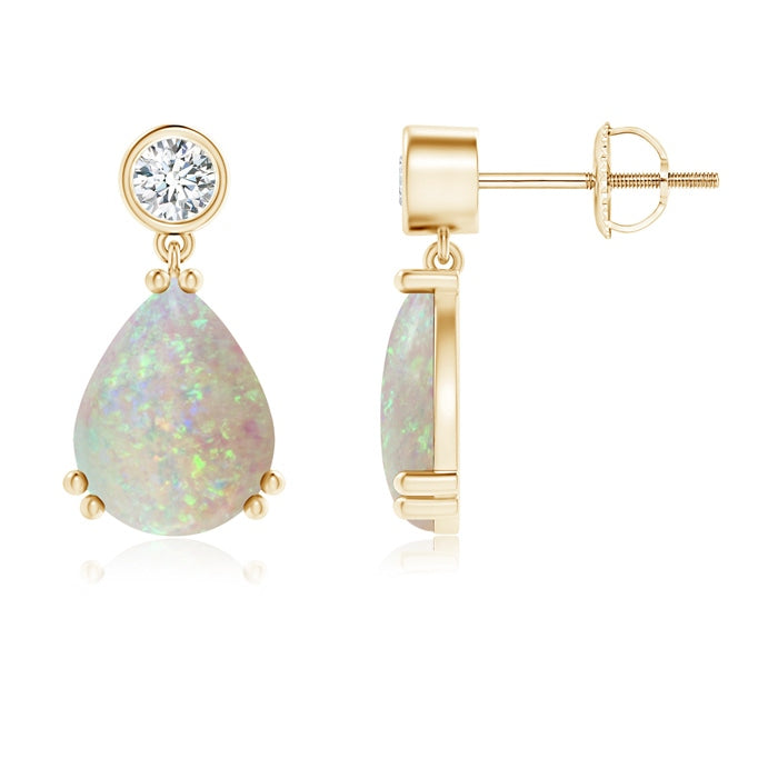 Pear Opal Drop Earrings with Bezel Diamond