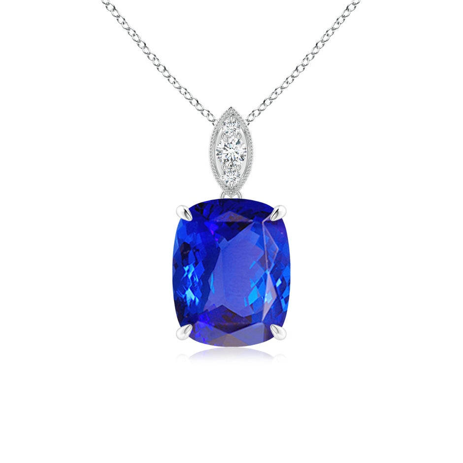 Cushion Tanzanite Pendant with Diamond Leaf Bale