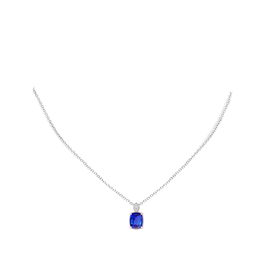 Cushion Tanzanite Pendant with Diamond Leaf Bale
